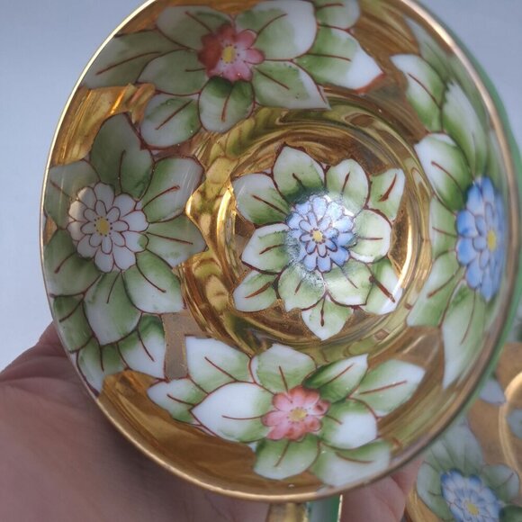 Trimont Gold Floral Tea Cup Saucer Hand Painted Green Collectible Vintage - Picture 16 of 16